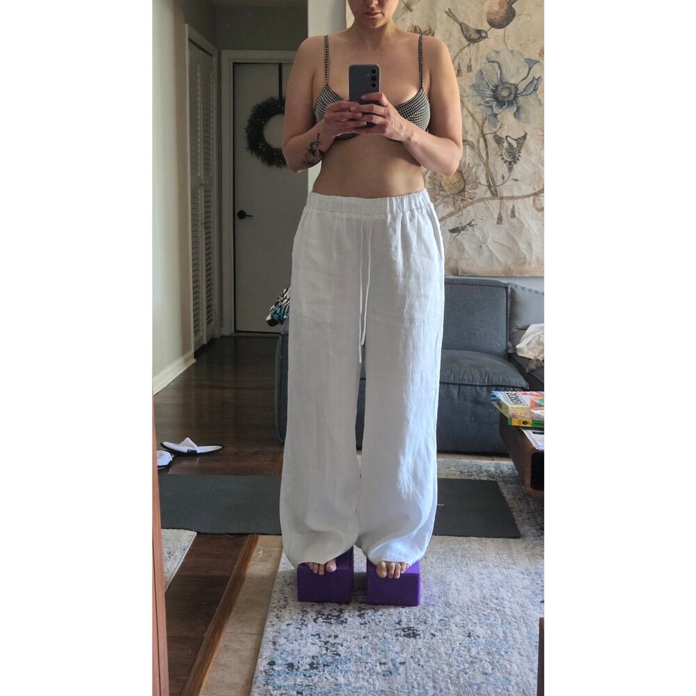 NWT Dissh Gina White Linen Elastic Waist Pant US Size 8